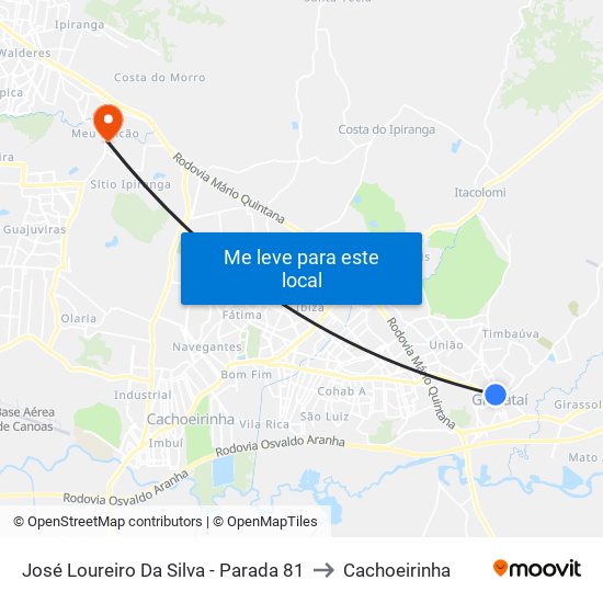 José Loureiro Da Silva - Parada 81 to Cachoeirinha map