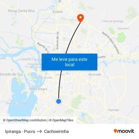 Ipiranga - Pucrs to Cachoeirinha map
