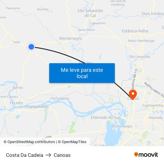 Costa Da Cadeia to Canoas map
