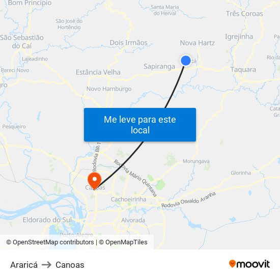 Araricá to Canoas map