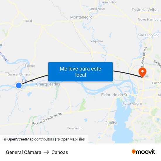 General Câmara to Canoas map