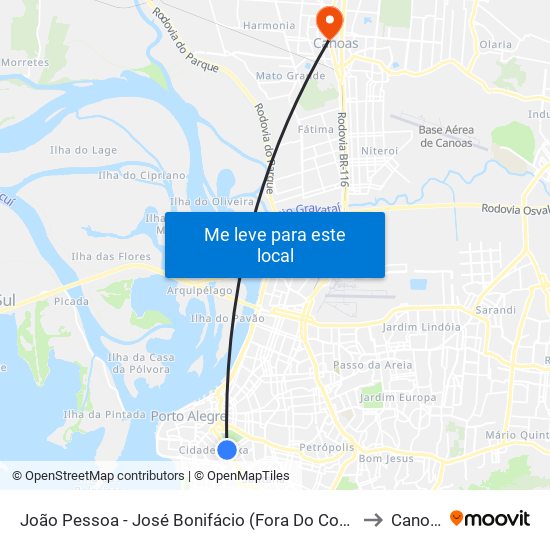 João Pessoa - José Bonifácio (Fora Do Corredor) to Canoas map