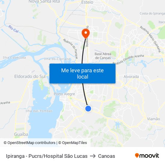 Ipiranga - Pucrs/Hospital São Lucas to Canoas map