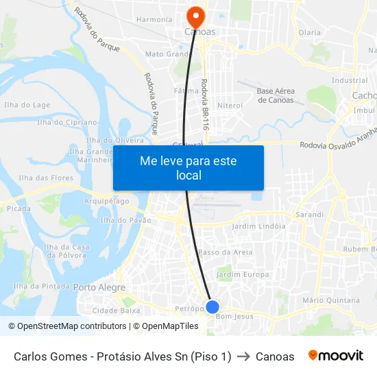 Carlos Gomes - Protásio Alves Sn (Piso 1) to Canoas map