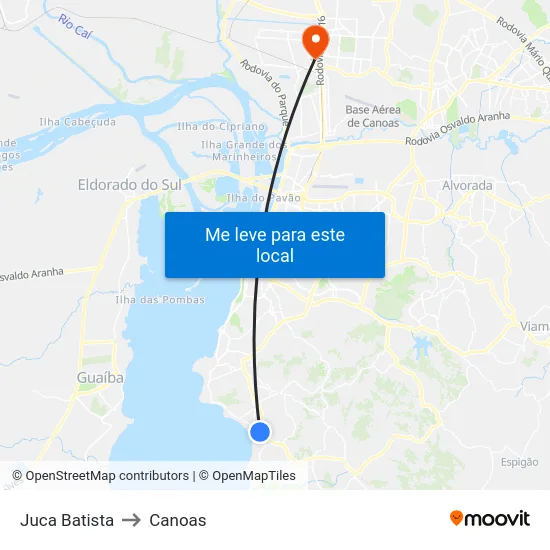 Juca Batista to Canoas map