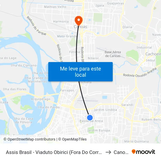 Assis Brasil - Viaduto Obirici (Fora Do Corredor) to Canoas map