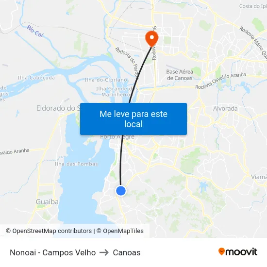 Nonoai - Campos Velho to Canoas map