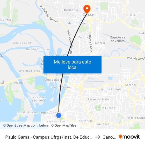 Paulo Gama - Campus Ufrgs/Inst. De Educação to Canoas map