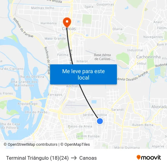 Terminal Triângulo (18)(24) to Canoas map