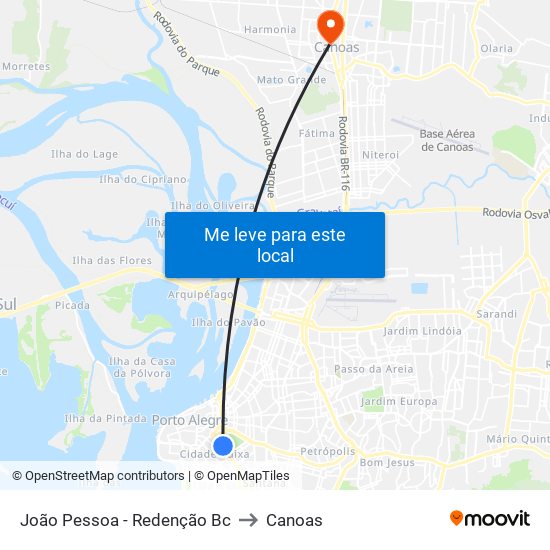 João Pessoa - Redenção Bc to Canoas map