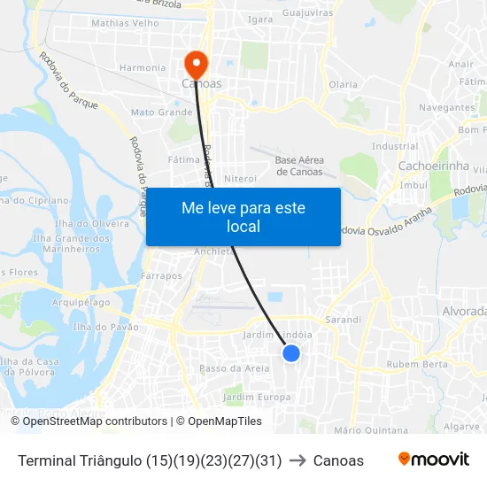 Terminal Triângulo (15)(19)(23)(27)(31) to Canoas map