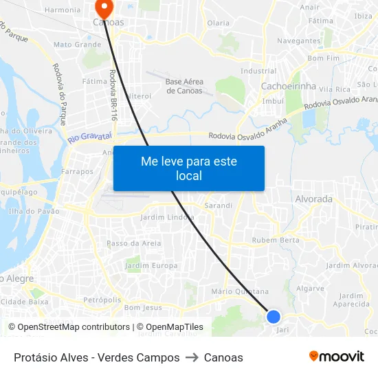 Protásio Alves - Verdes Campos to Canoas map