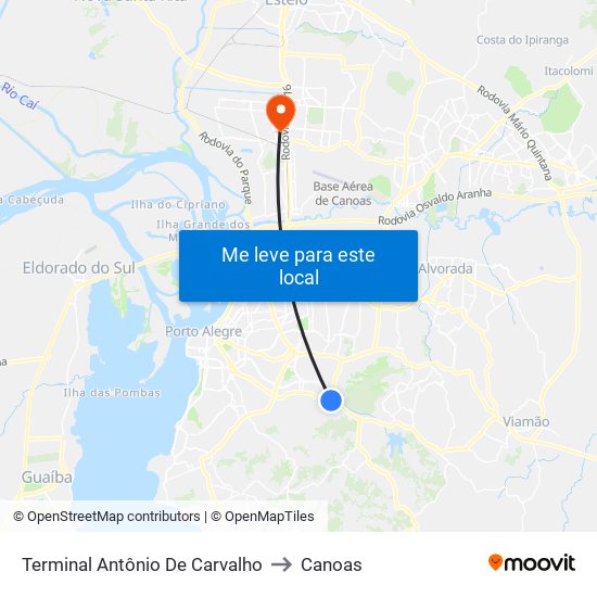 Terminal Antônio De Carvalho to Canoas map