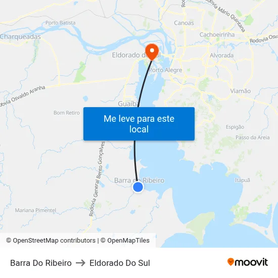 Barra Do Ribeiro to Eldorado Do Sul map
