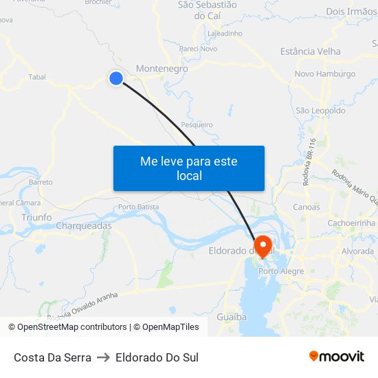 Costa Da Serra to Eldorado Do Sul map