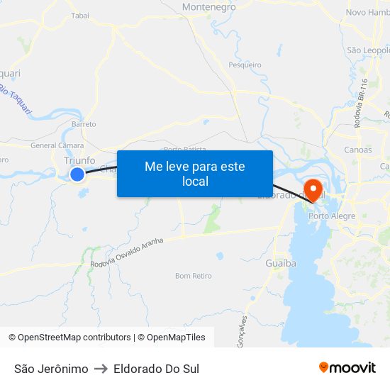 São Jerônimo to Eldorado Do Sul map