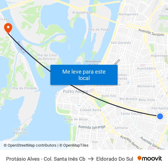 Protásio Alves - Col. Santa Inês Cb to Eldorado Do Sul map