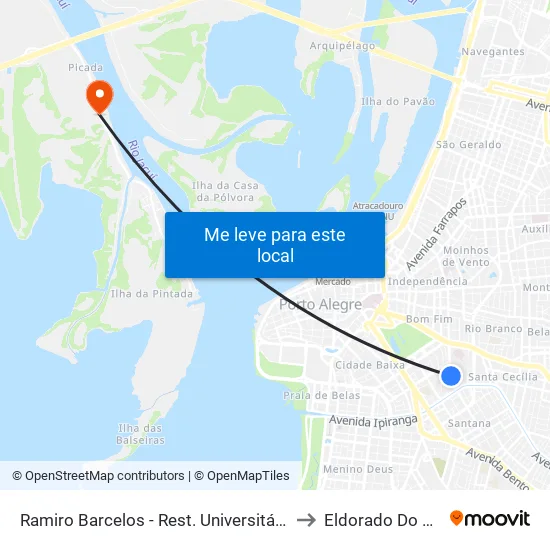 Ramiro Barcelos - Rest. Universitário to Eldorado Do Sul map