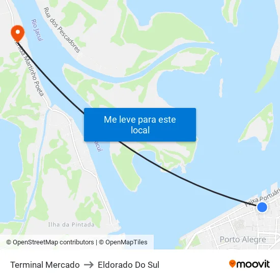 Terminal Mercado to Eldorado Do Sul map