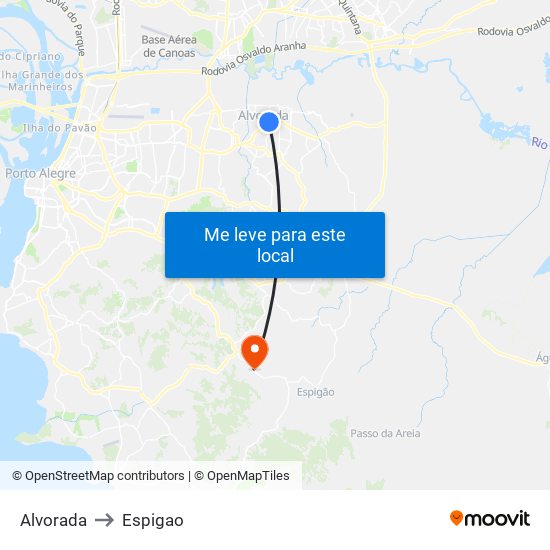 Alvorada to Espigao map