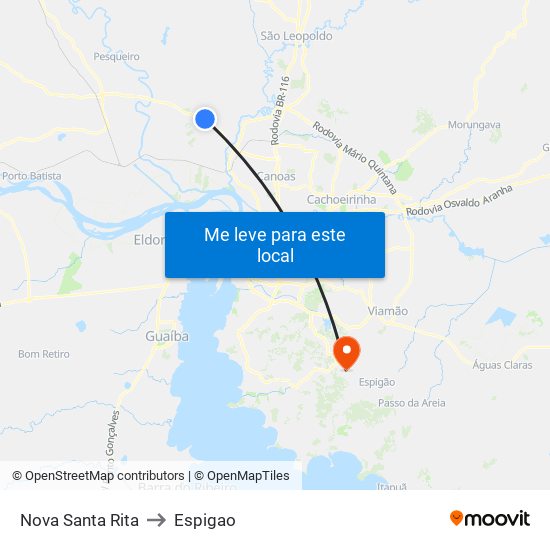 Nova Santa Rita to Espigao map