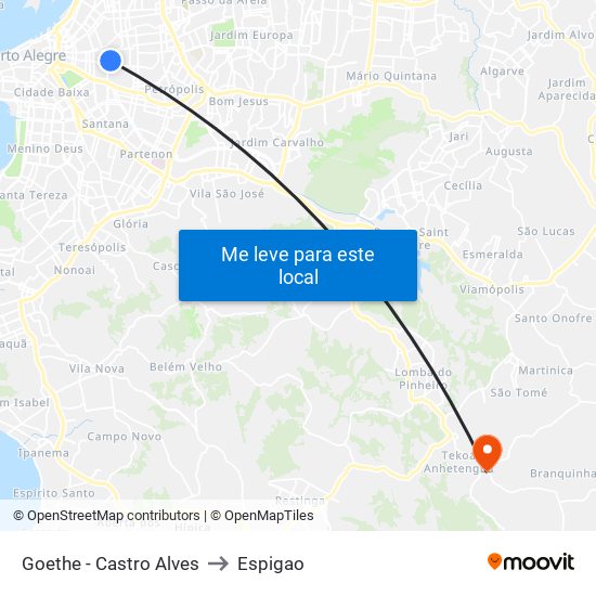 Goethe - Castro Alves to Espigao map