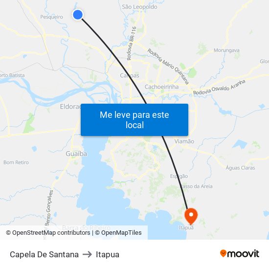 Capela De Santana to Itapua map
