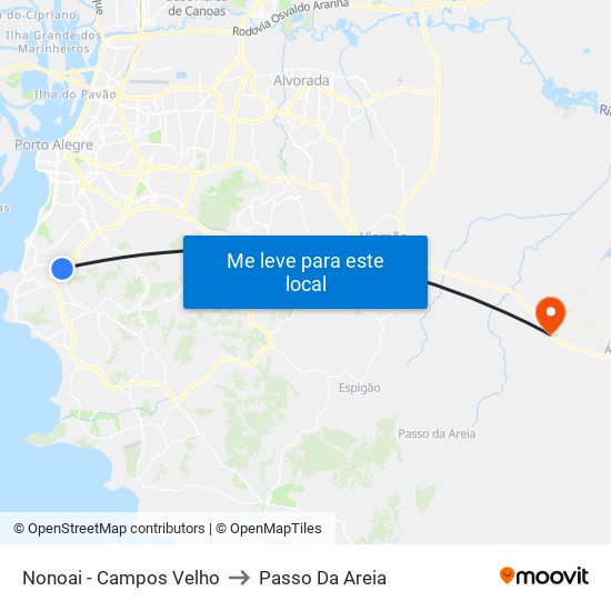 Nonoai - Campos Velho to Passo Da Areia map