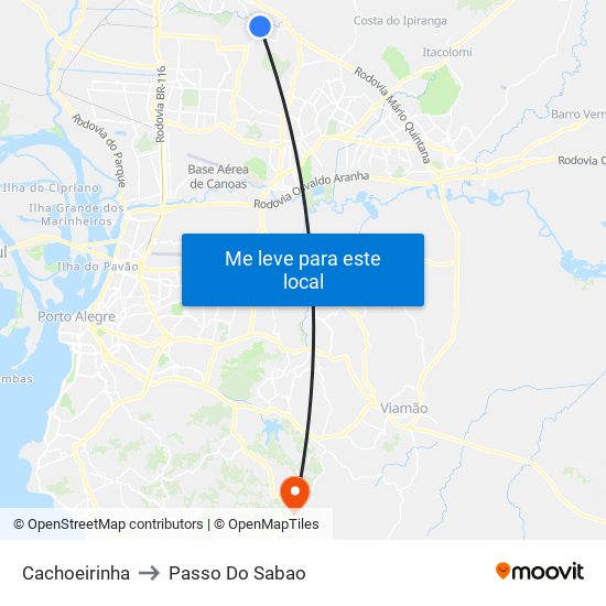 Cachoeirinha to Passo Do Sabao map
