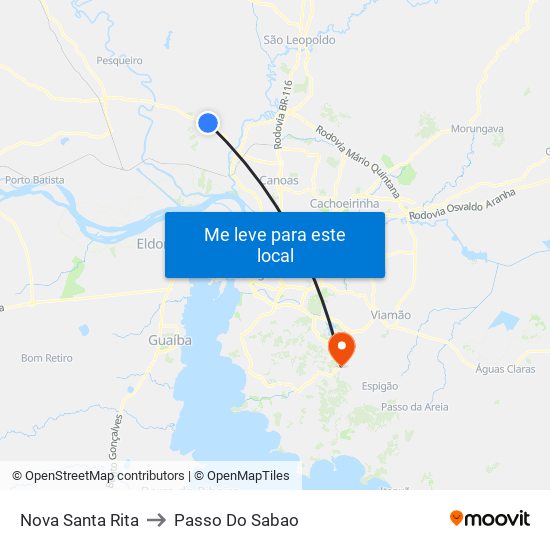 Nova Santa Rita to Passo Do Sabao map