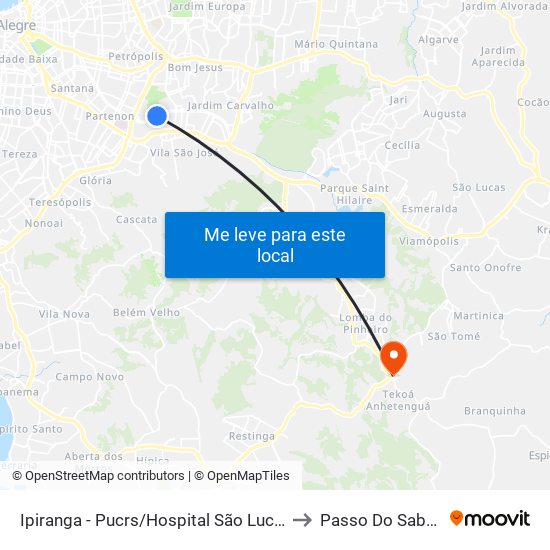 Ipiranga - Pucrs/Hospital São Lucas to Passo Do Sabao map