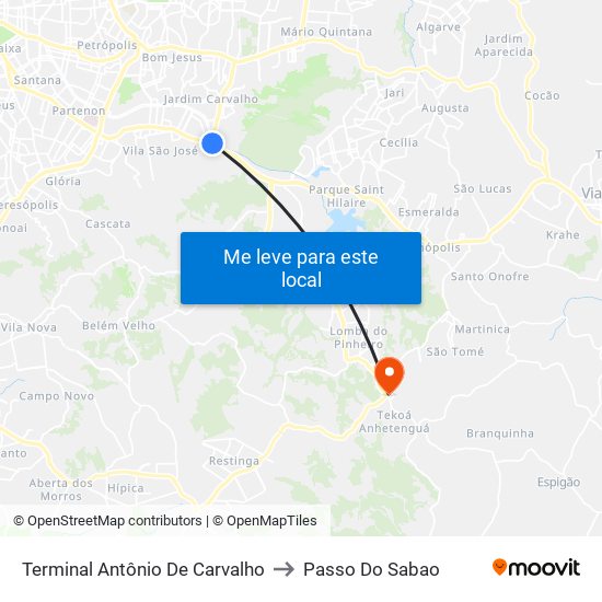 Terminal Antônio De Carvalho to Passo Do Sabao map