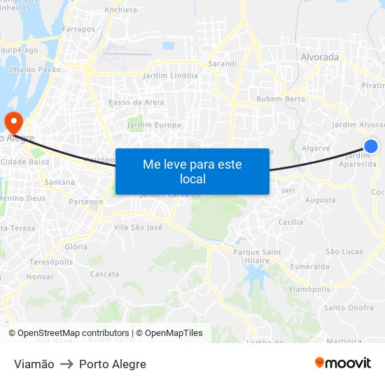 Viamão to Porto Alegre map