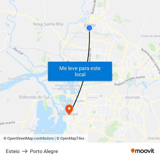 Esteio to Porto Alegre map