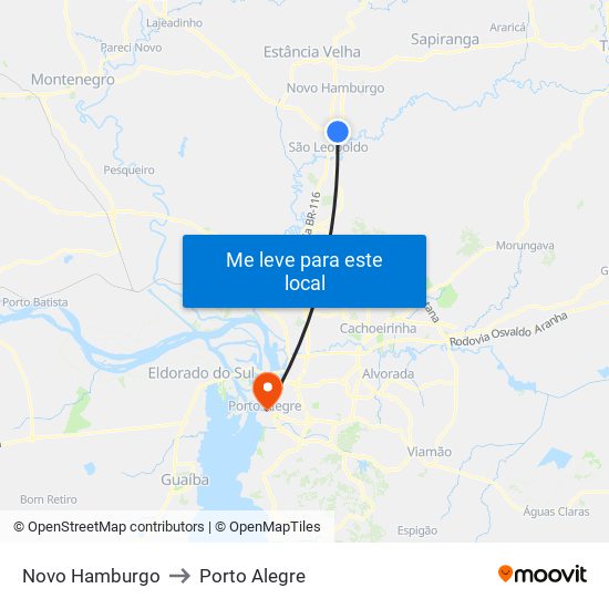 Novo Hamburgo to Porto Alegre map
