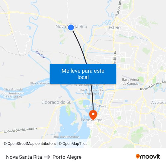 Nova Santa Rita to Porto Alegre map