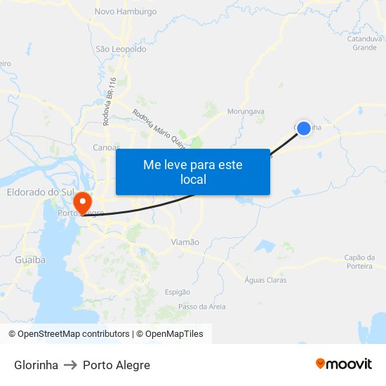 Glorinha to Porto Alegre map