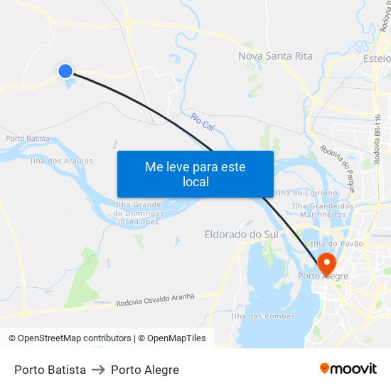 Porto Batista to Porto Alegre map