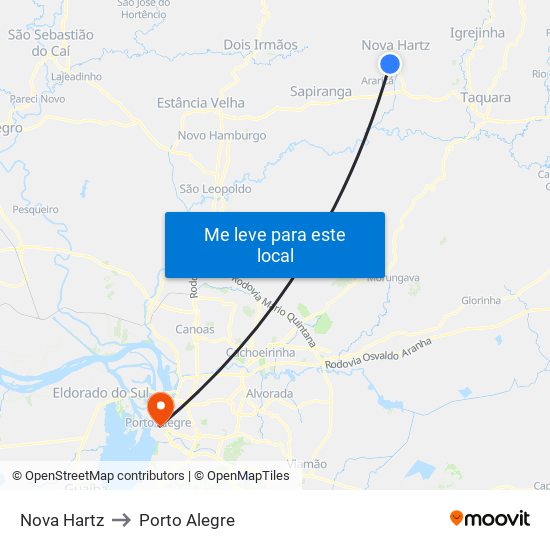 Nova Hartz to Porto Alegre map