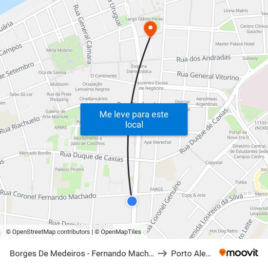 Borges De Medeiros - Fernando Machado to Porto Alegre map