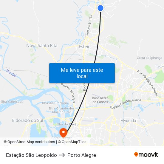 Estação São Leopoldo to Porto Alegre map