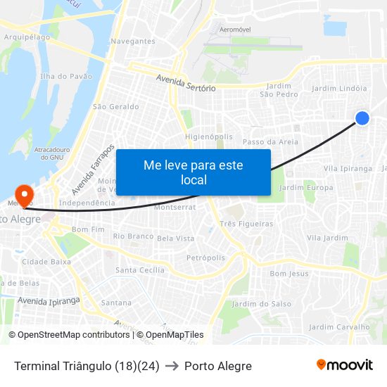 Terminal Triângulo (18)(24) to Porto Alegre map