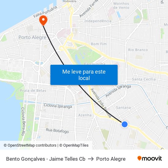 Bento Gonçalves - Jaime Telles Cb to Porto Alegre map