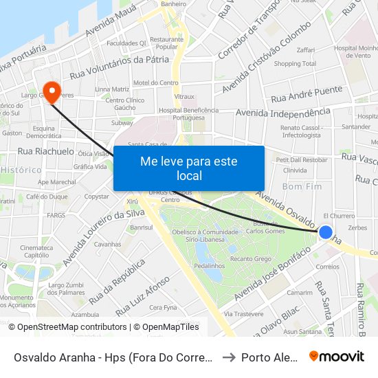 Osvaldo Aranha - Hps (Fora Do Corredor) to Porto Alegre map
