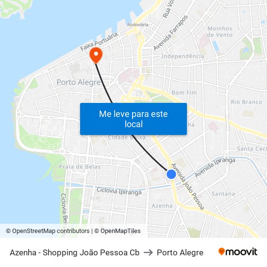 Azenha - Shopping João Pessoa Cb to Porto Alegre map