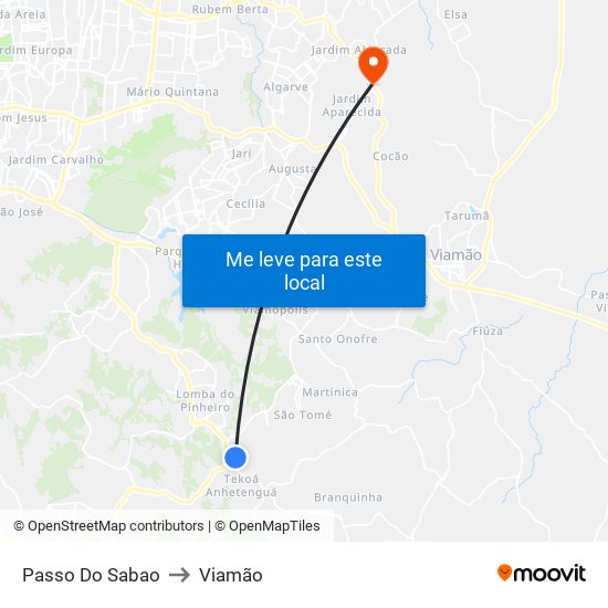 Passo Do Sabao to Viamão map