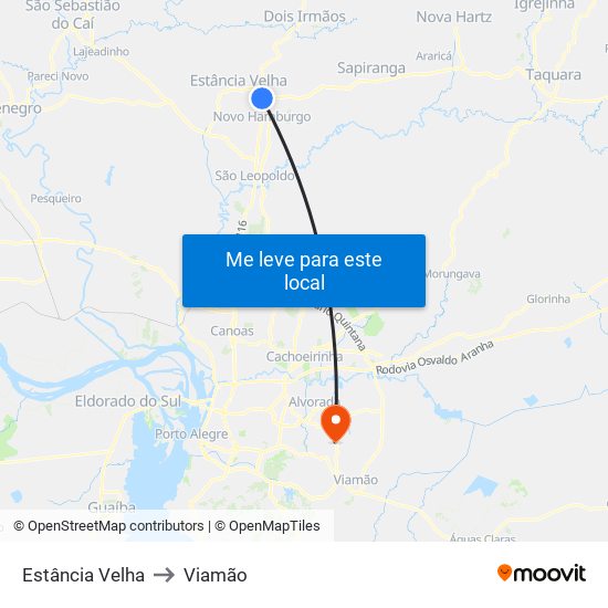 Estância Velha to Viamão map