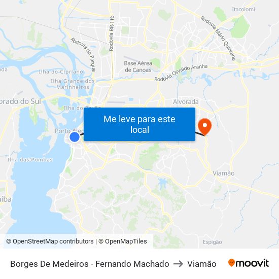 Borges De Medeiros - Fernando Machado to Viamão map