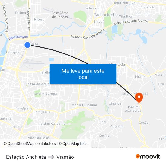 Estação Anchieta to Viamão map