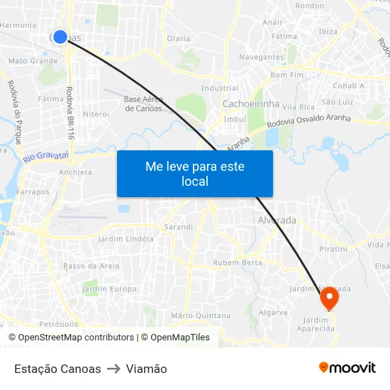 Estação Canoas to Viamão map